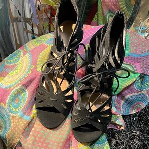 Christian Siriano Black Lace-Up Cutout High Heels